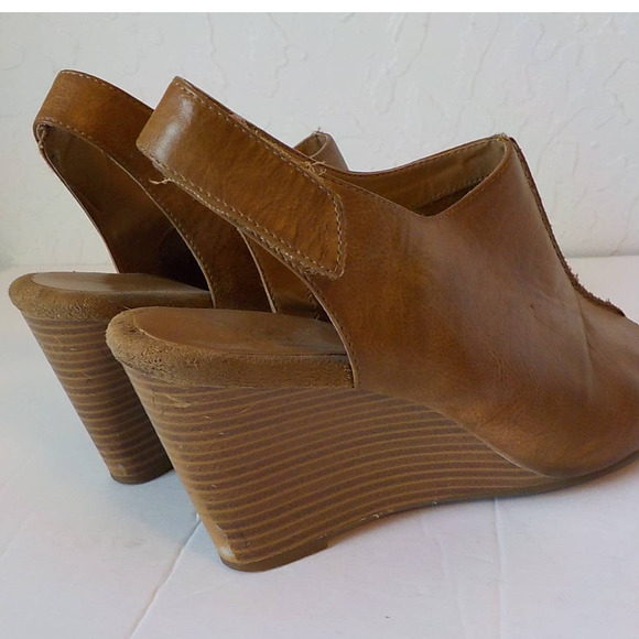 Aerosoles Heelrest Up Close Wedge Pumps Women 10M Open Toe Brown Faux Leather - Picture 3 of 12